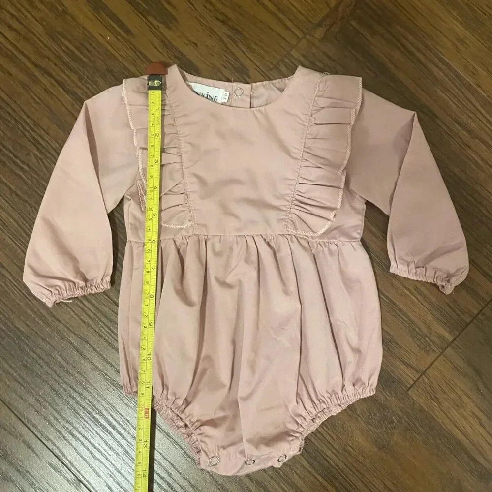 Salmon Long Sleeve Body Suit, 3-6 Months, Ruffles - Picture 4 of 7